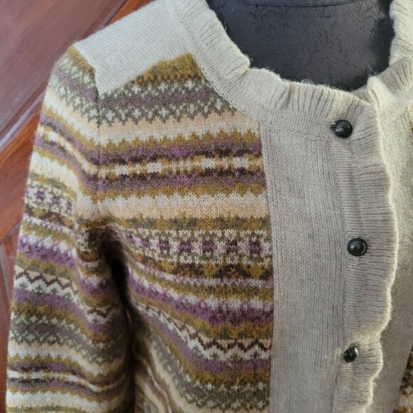 Eddie Bauer Womens Wool Fair Isle Cardigan Sweater Button Closure Size M Multico - Picture 3 of 7